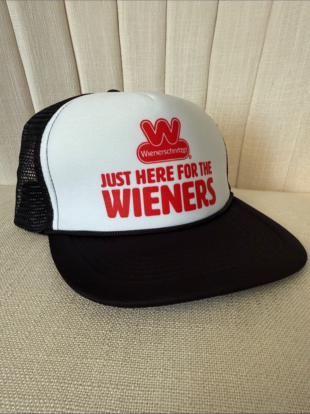 NEW Just Here For The Wieners WIENERSCHNITZEL trucker hat black dachshund racing